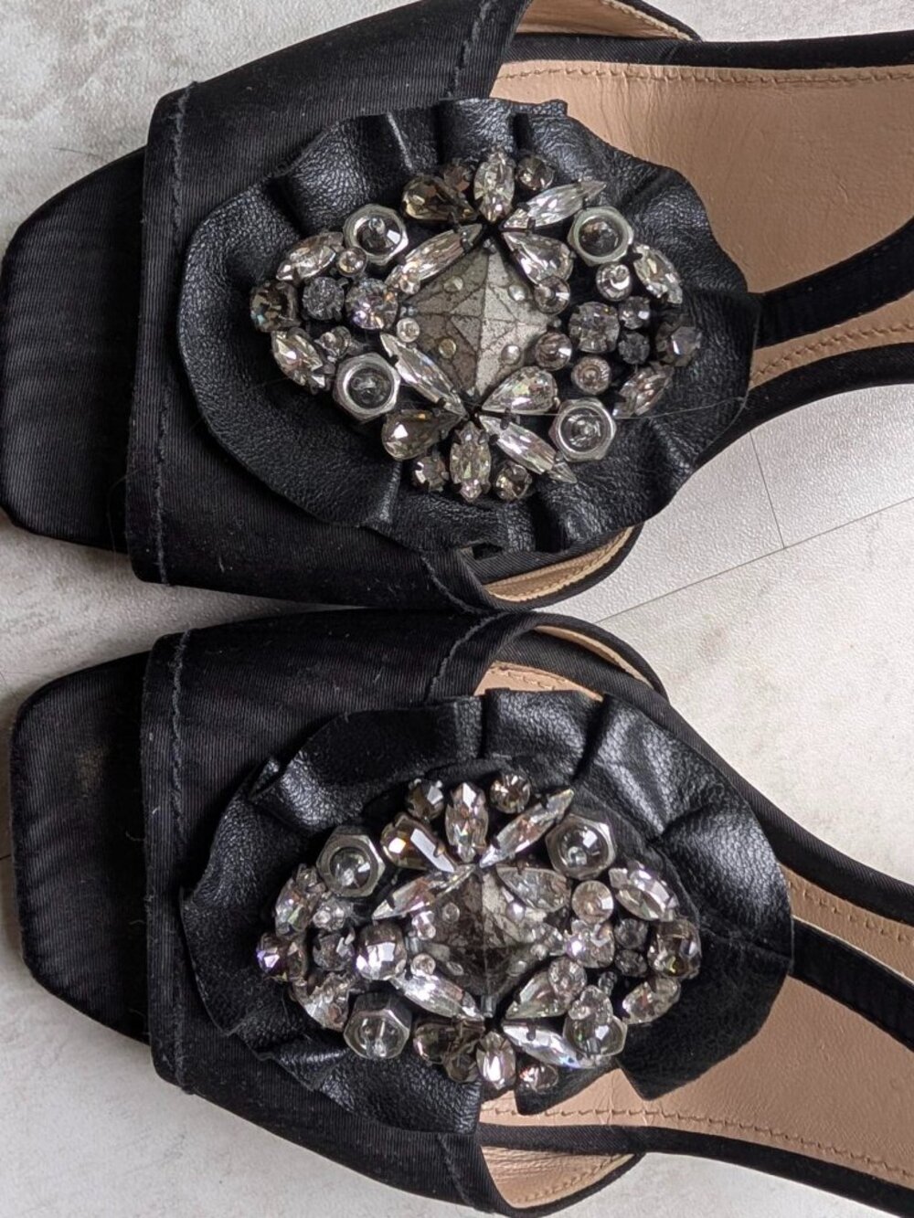 Prada Crystal-Embellished Moire Evening Sandals Size IT 39